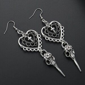 Cross Heart Shaped Drop Earrings